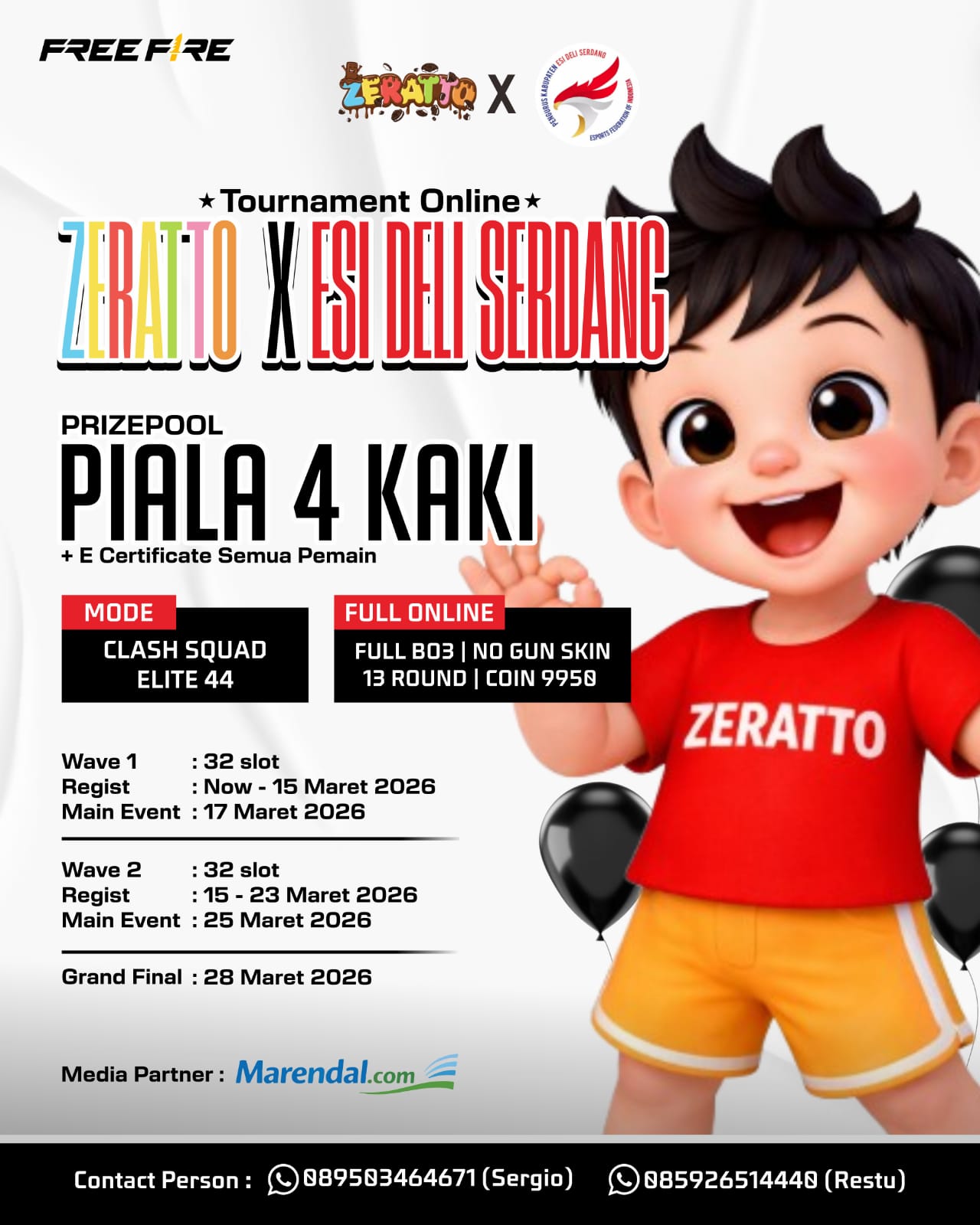 Poster Turnamen Online Free Fire Zeratto X ESI DELI SERDANG